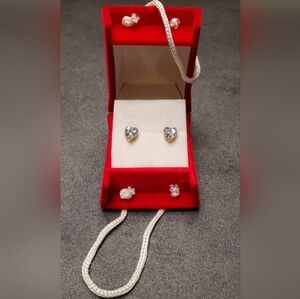 QVC Heart Shape Simulated Diamond Gold-tone Earrings in Red Velveteen Gift Box